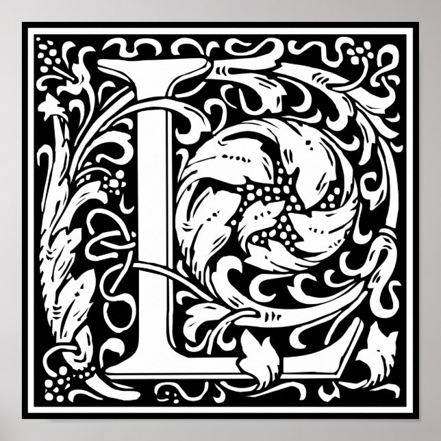 Letter L Mediaeval Monogram Art Nouveau Poster (Front)