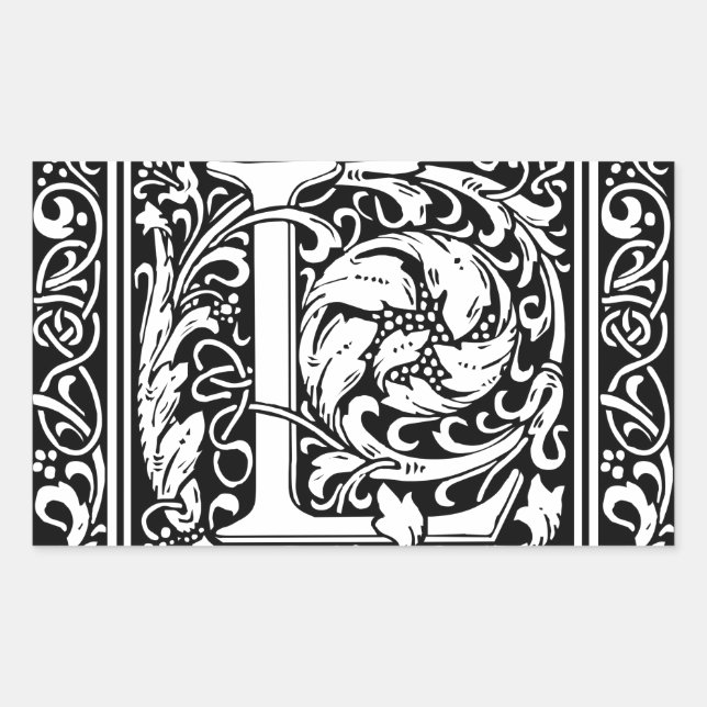 Letter L Mediaeval Monogram Art Nouveau Rectangular Sticker (Front)