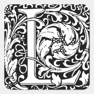 Letter L Mediaeval Monogram Art Nouveau Square Sticker
