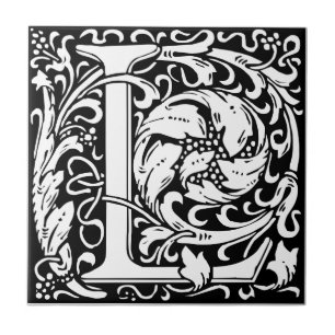 Letter L Mediaeval Monogram Art Nouveau Tile