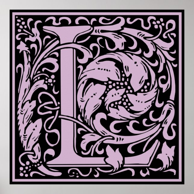 Letter L Mediaeval Monogram Vintage Initial Poster (Front)