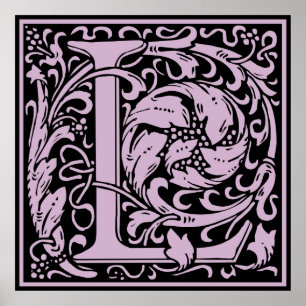 Letter L Mediaeval Monogram Vintage Initial Poster
