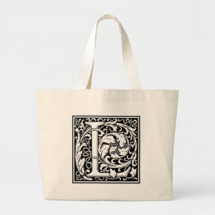 Letter L Mediaeval Monogram Vintage Large Initial Large Tote Bag