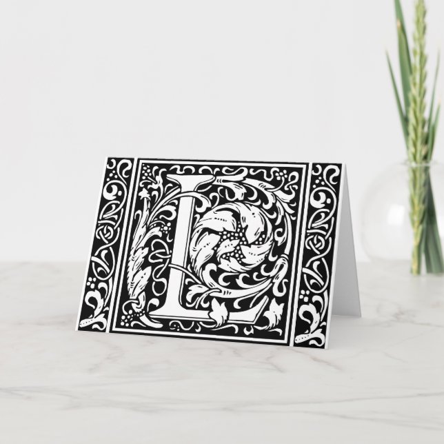 Letter L Medieval Monogram Art Nouveau Note Card (Front)