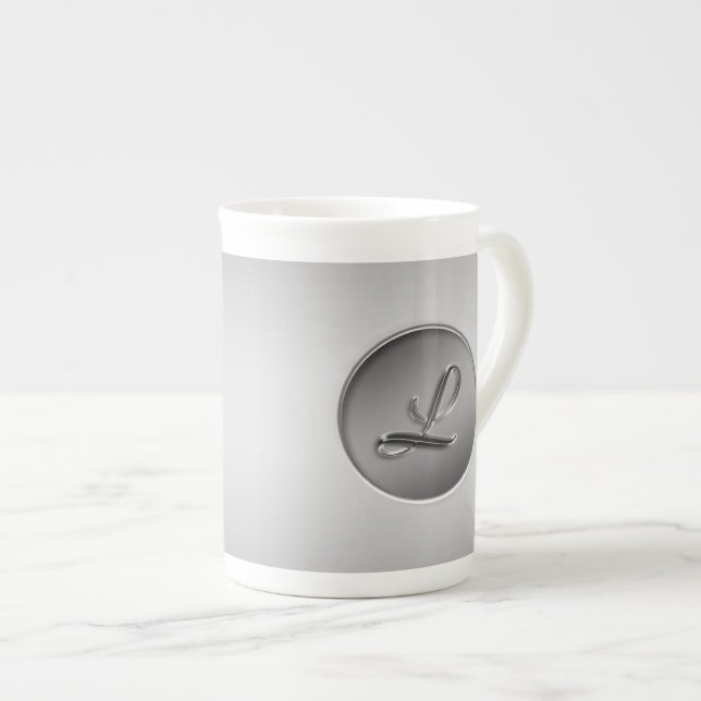 "Letter L" Monogram Bone China Mug (Front Right)