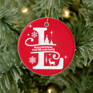 Letter L Monogram Initial Family Name Greeting Ceramic Tree Decoration