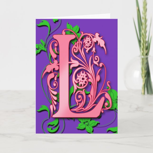 Letter L Monogram Initial on Pink Purple Cards (Front)