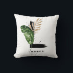 Letter L Monogram Palm Leaves Tropical Cushion<br><div class="desc">Customisable letter L monogram pillow featuring watercolor tropical palm leaf,  faux gold foil leaf and black watercolor brush accents. Personalise this tropical monogram pillow by adding your name or other details. This boho letter L monogram pillow will be perfect as a gift. Other letters are available.</div>