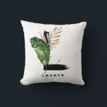 Letter L Monogram Palm Leaves Tropical Cushion<br><div class="desc">Customisable letter L monogram pillow featuring watercolor tropical palm leaf,  faux gold foil leaf and black watercolor brush accents. Personalise this tropical monogram pillow by adding your name or other details. This boho letter L monogram pillow will be perfect as a gift. Other letters are available.</div>