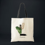Letter L Monogram | Tropical Leaves Bridesmaid Tote Bag<br><div class="desc">Customizable letter L monogram tote bag featuring watercolor tropical palm leaf,  faux gold foil leaf and black watercolor brush accents. Personalize this tropical monogram tote bag by adding your name or other details. This boho letter L monogram bag will be perfect as a gift. Other letters are available.</div>