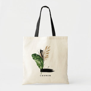 Letter L Monogram   Tropical Leaves Bridesmaid Tote Bag