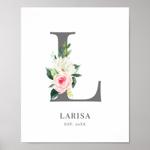 Letter L Monogram Watercolor Florals Poster