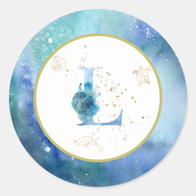 *~*  LETTER L -  Nautical Beach Envelope  Sticker (Front)