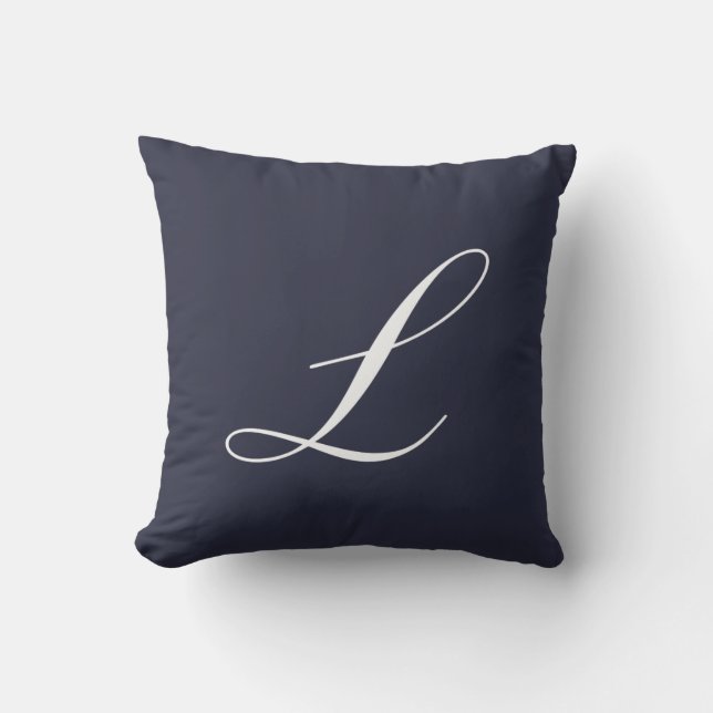 Letter L Navy Blue Monogram Pillow (Front)