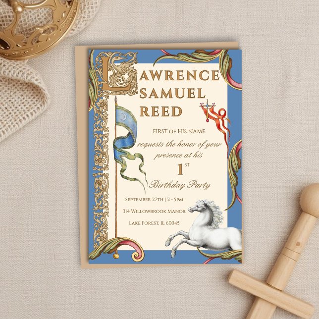 Letter L Royal Mediaeval 1st Birthday Invitation (Creator Uploaded)