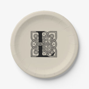 Letter L Vintage Celtic Knot Monogram Paper Plate