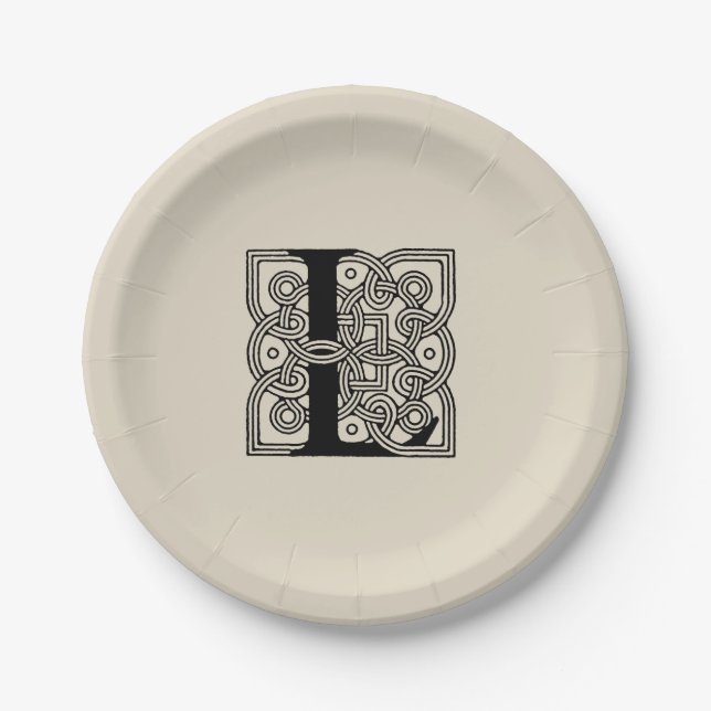 Letter L Vintage Celtic Knot Monogram Paper Plate (Front)