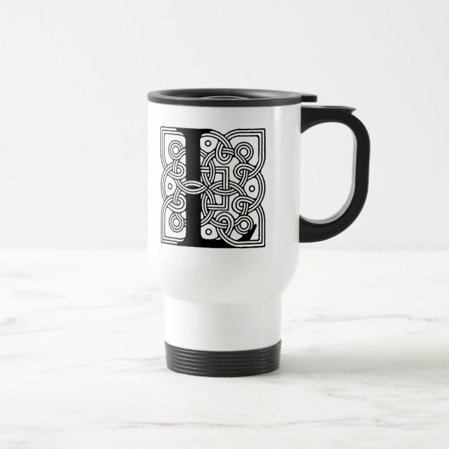 Letter L Vintage Celtic Knot Monogram Travel Mug (Right)