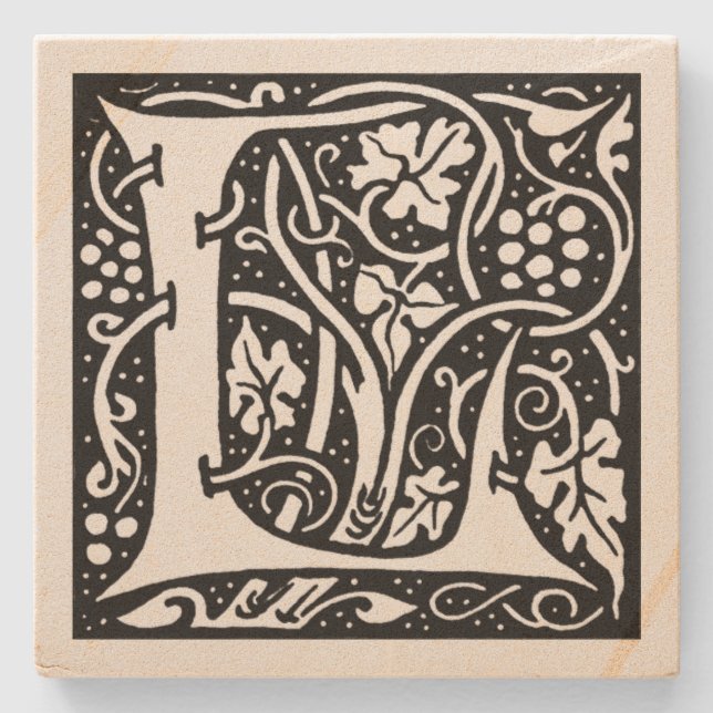 Letter 'L' William Morris Design Square Stone Coaster (Front)