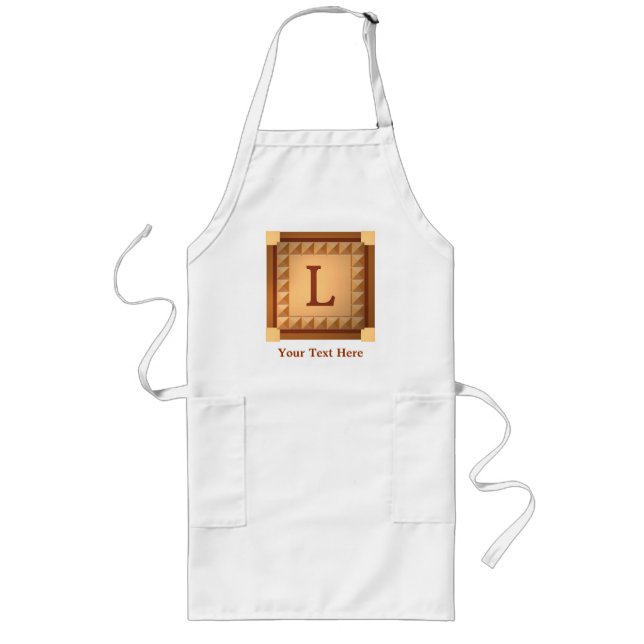 Letter L: Wood Look Initial with Custom Text Long Apron (Front)