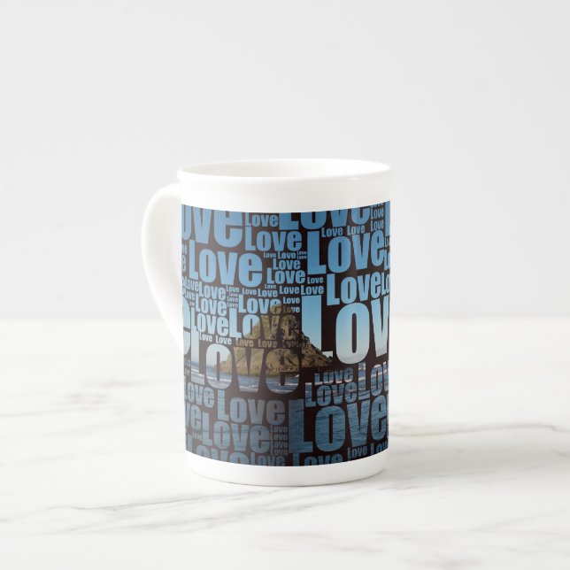 Letter Love Typography Seascape Beach Bone China M Bone China Mug (Front Left)