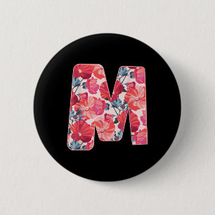 Letter M Alphabet First Name Consonant Flower Gard 6 Cm Round Badge