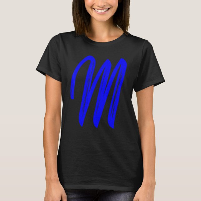 Letter M Alphabet Large Blue Graphic Initial T-Shirt (Front)