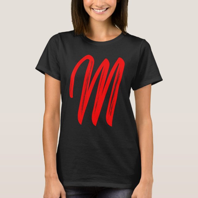 Letter M Alphabet Large Red Graphic Initial T-Shirt (Front)