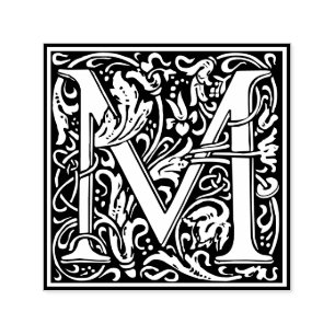 Letter M art nouveau black and white Tile Self-inking Stamp