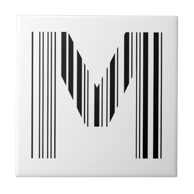 LETTER M BAR CODE First Initial Barcode Pattern Tile (Front)