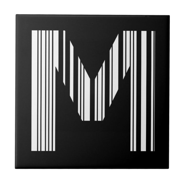 LETTER M BAR CODE First Initial Barcode Pattern Tile (Front)