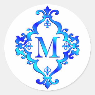 Letter M Blue Classic Round Sticker