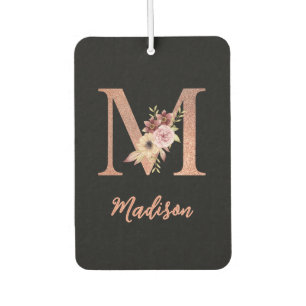 Letter M Blush pink Glitter Floral Monogram  Car Air Freshener