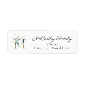 Letter M Botanical Monogram Elegant Address Label