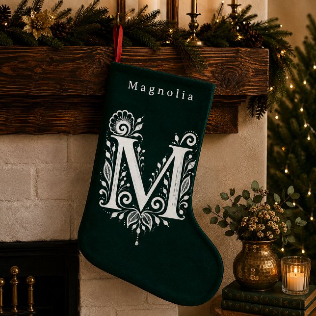 Letter M Botanical Monogram Personalised Stocking (Creator Uploaded)