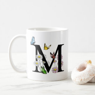  Letter M Botanical Watercolor Butterfly Monogram Coffee Mug