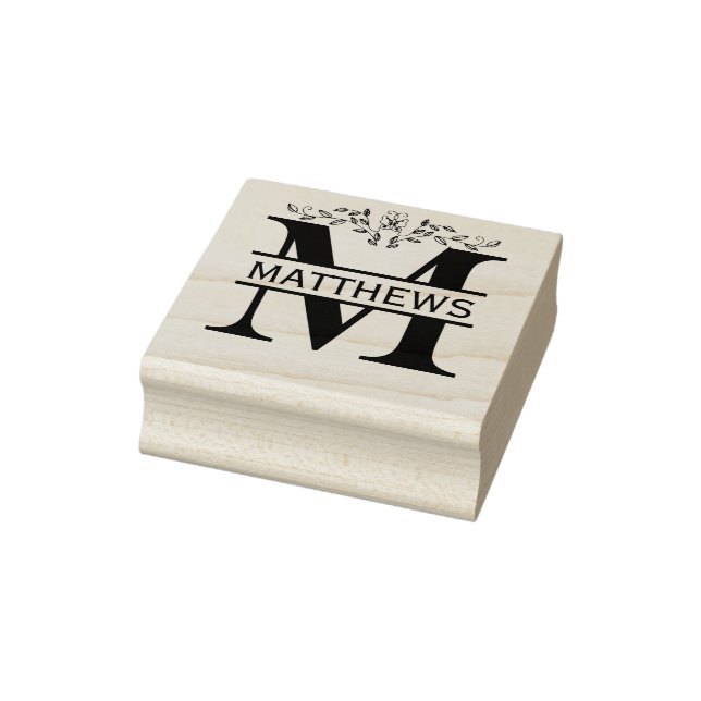 Letter M butterfly Leaves Split Monogram  Rubber Stamp (Stamp)