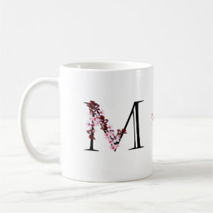 Letter M, Cherry Blossom   Monogram Script Name Coffee Mug