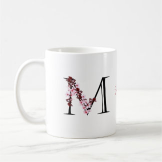 Letter M, Cherry Blossom | Monogram Script Name Coffee Mug