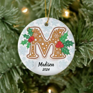 Letter M Custom Name Monogram Ceramic Tree Decoration