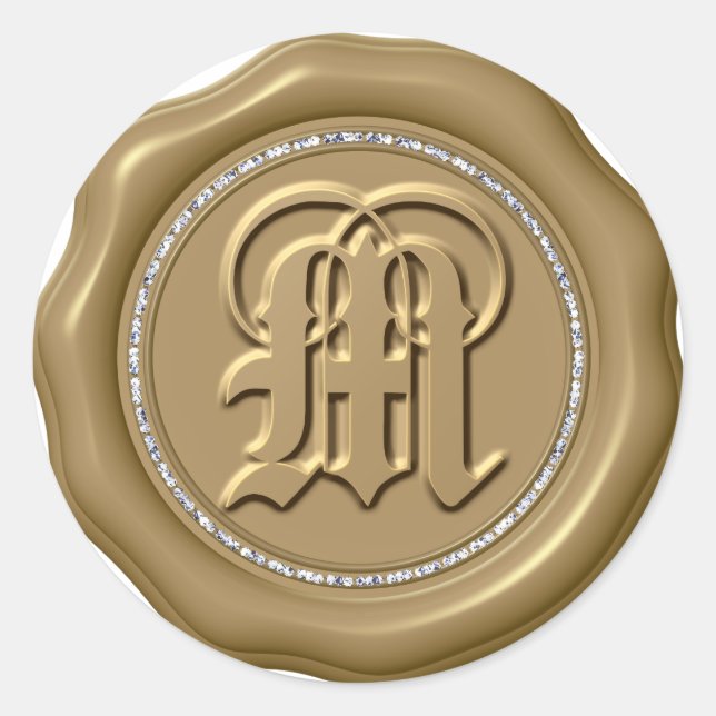 *~* Letter M Diamond Circle GOLD Wax Seal Stickers (Front)