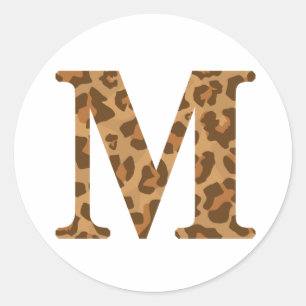 Letter M First Name Monogram Initial Leopard Print Classic Round Sticker