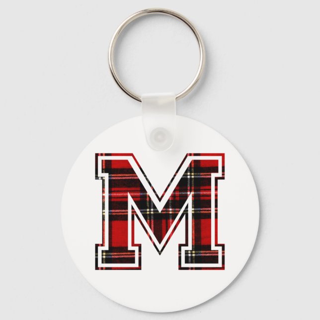 Letter M First Name Monogram Initial Tartan Print Key Ring (Front)