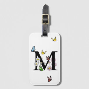 Letter M Floral Butterfly Monogram Initial  Luggage Tag