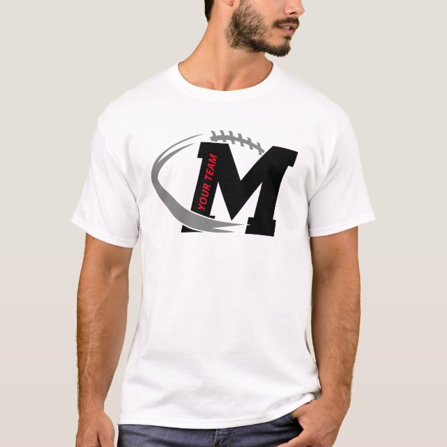 Letter M Football Logo Custom Football Team Design T-Shirt (Front)