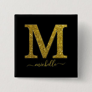 Letter M glitter 15 Cm Square Badge