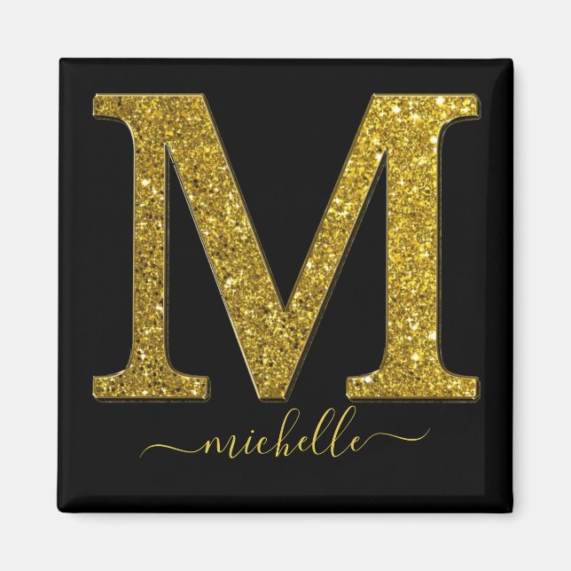 Letter M Gold Glitter Magnet (Front)