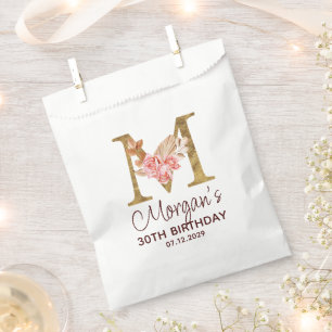 Letter M Gold Monogram Blush Pink Roses Favour Bags