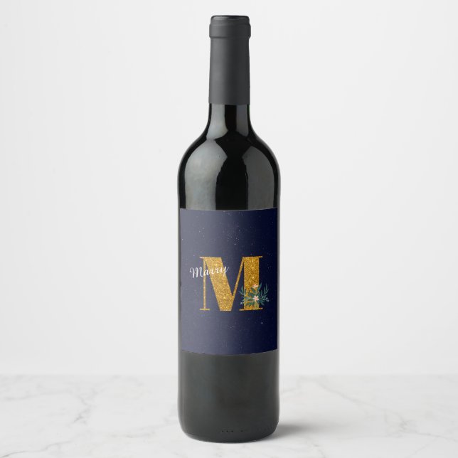 Letter M Golden monogram  Wine Label (Front)