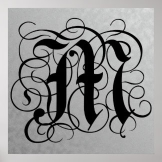 Letter M, Gothic Monogram Black Poster